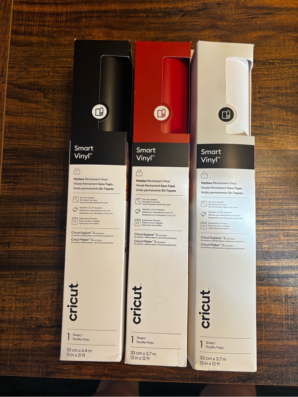 Cricut Smart Vinyl Rolls — Black, Red, White